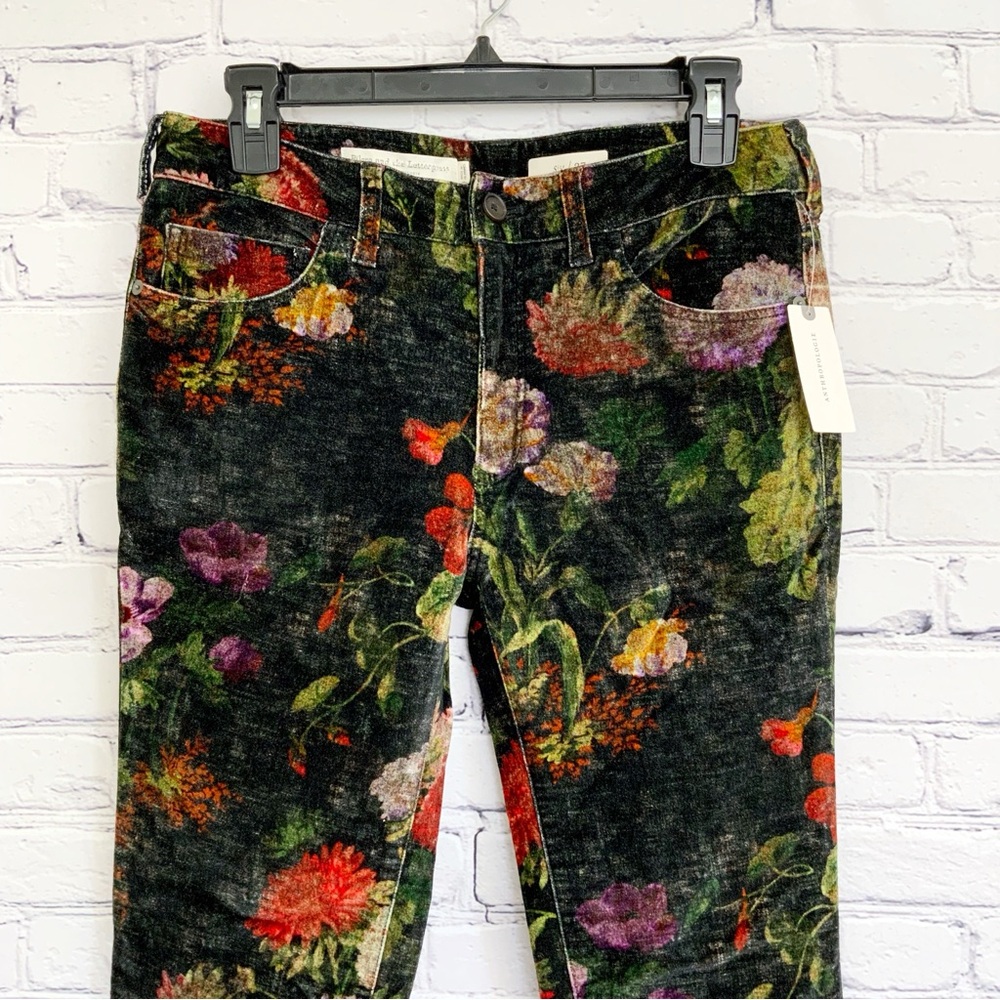 New Anthropologie Pilcro Velvet Floral Pants High Rise Skinny Ankle Size 27 - Picture 3 of 11